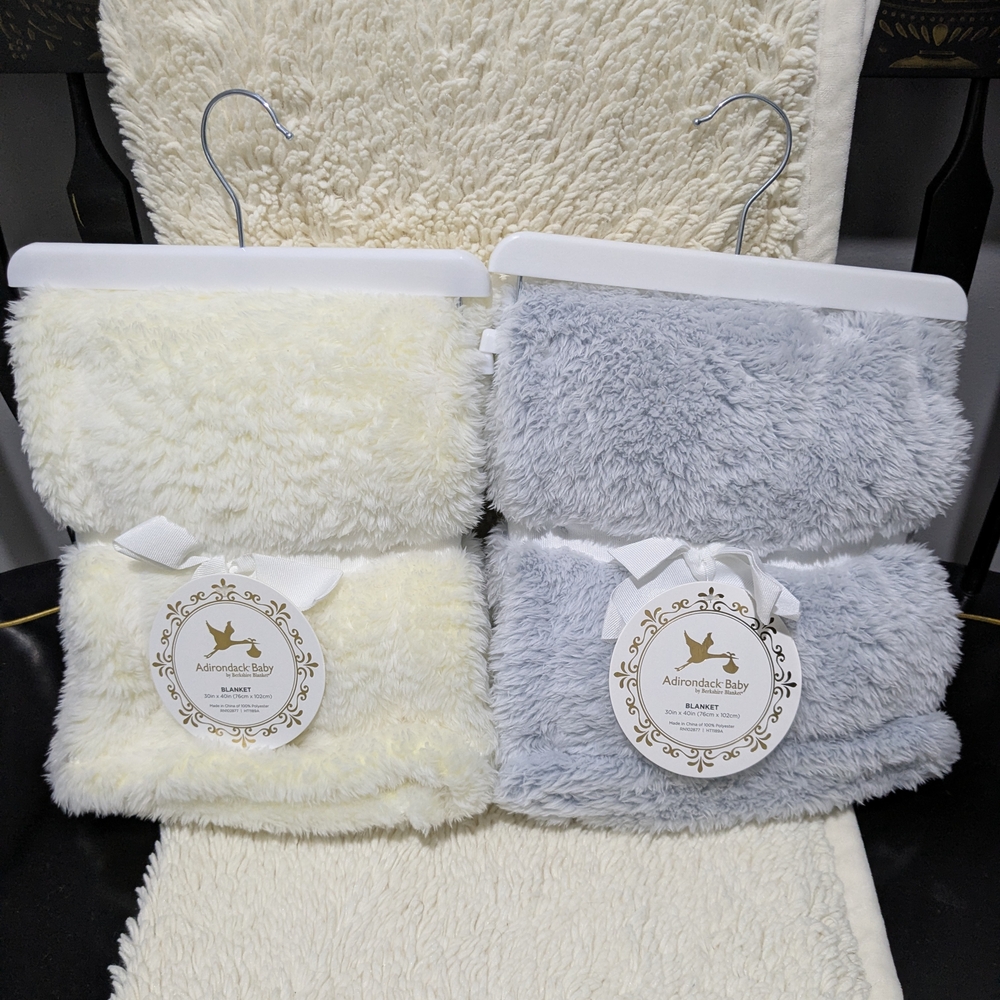 Adirondack Baby Plush Blanket Set - Cream and Gray/Blue